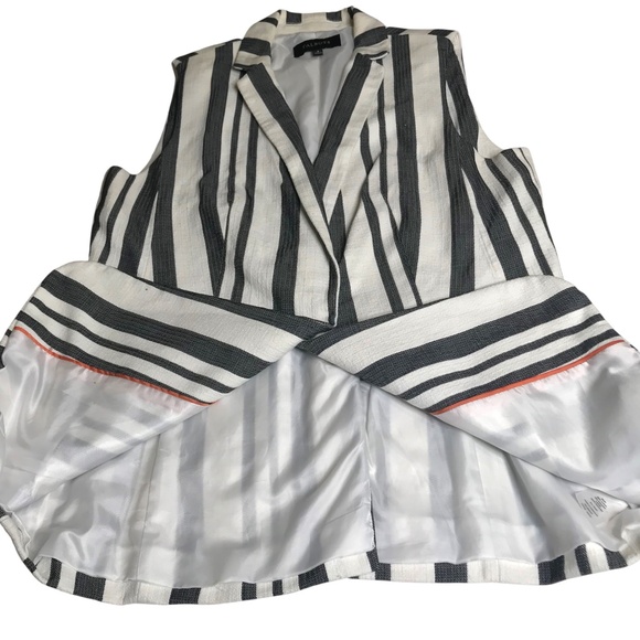 Talbots Black White Striped Linen Blend Sleeveless Blazer Vest S/M - Picture 5 of 10